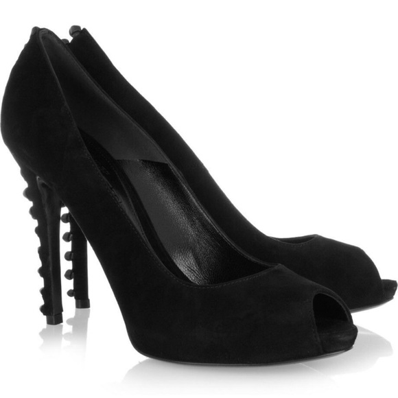 Alexander McQueen women’s knotted leather-trimmed black suede pumps IT 36 US 6